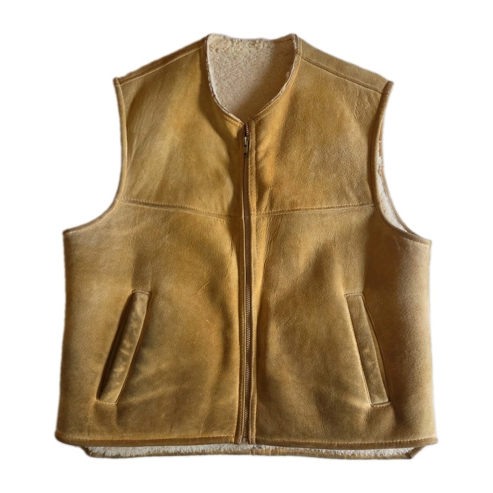 VTG LL Bean Shearling Sheepskin Vest Mens L Hunting Distressed Thrashed Workwear